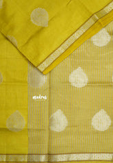 Dual Shade Yellowish Green - Raaga - Lightweight Semi tussar saree with bog buttas and small border